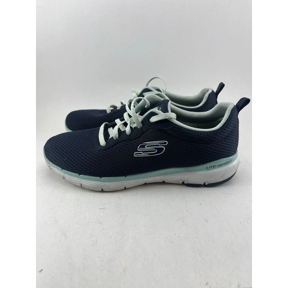 Skechers Women's Size 7 Navy Aqua Lite-Weight Lace Up Sneakers 13070TX